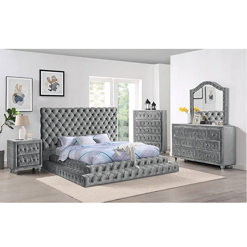 Lit plateforme tapissier Madera, Très grand, Grey