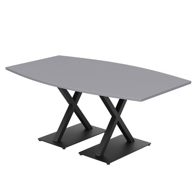 Table de conférence en forme de bateau avec base en X en métal