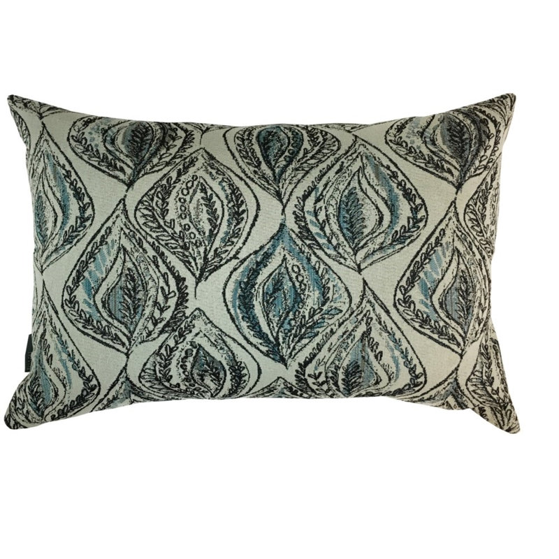Coussin lombaire à motif floral Feathers, bleu