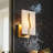 1-Light Armed Wall Sconce Gold Accent with White Faux Marble Pattern