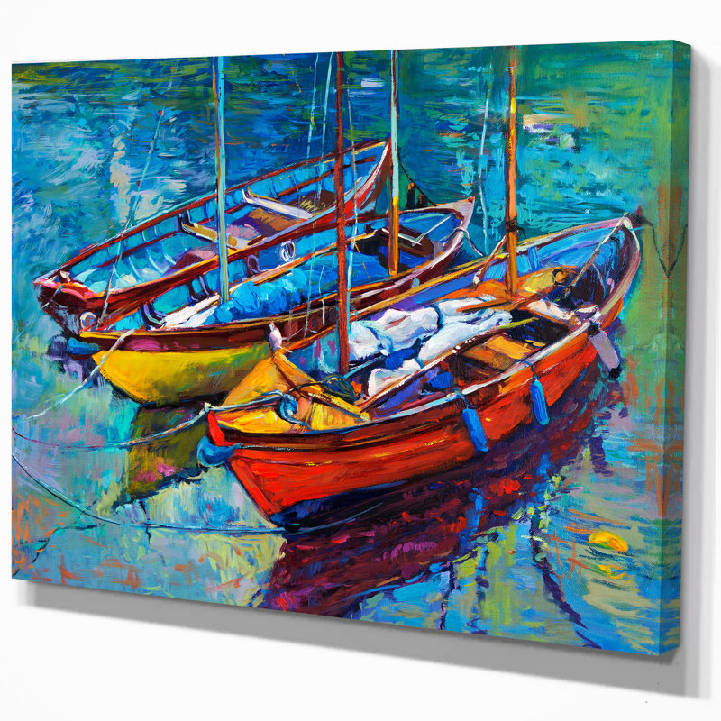 Nautique, trois bateaux de pêche, toile - Trois bateaux de pêche, H 20 po x l 20 po x P 1 po
