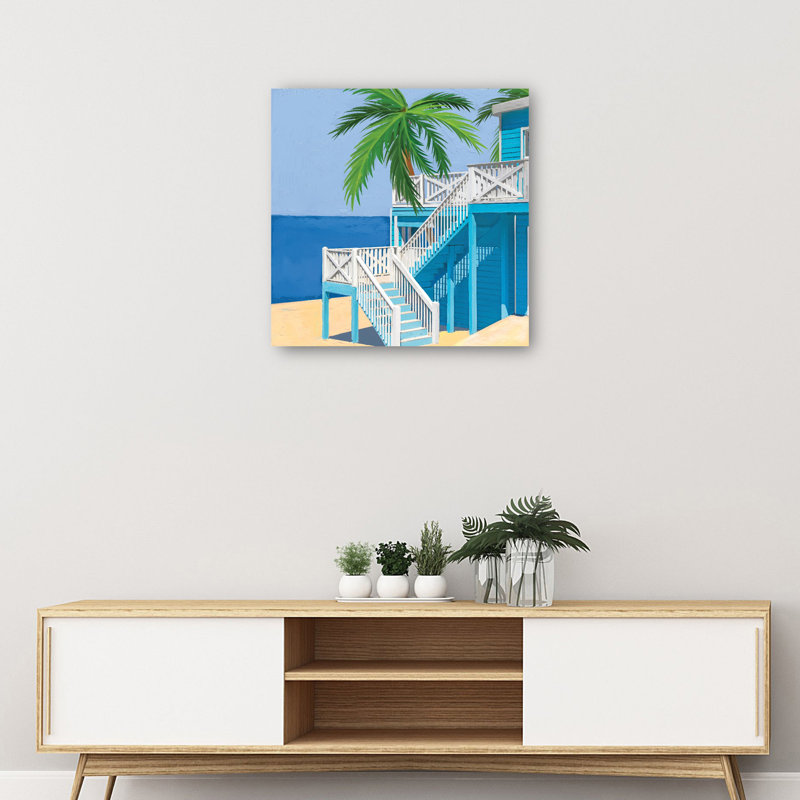 Coastal Blue Cottage Palm Wrapped Canvas Art Print, 20" x 20"