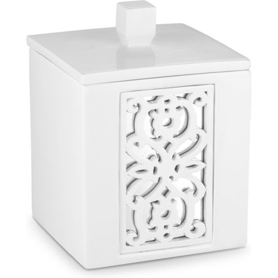 Miroir Janette, porte-coton-tige blanc avec couvercle