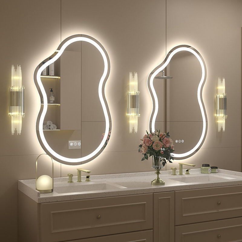 Aevar Asymmetrical LED Lighted Wall Mirror, 32" x 20"