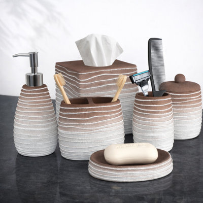 Ensemble de 6 accessoires de salle de bain Dorina, finition élégante en polyrésine pour décoration de salle de bain ou cadeau de Noël