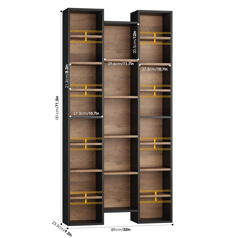 Bibliothèque de 71 pouces de hauteur, 21 cubes, 8 tablettes réglables, noir / brun, 70.9" H x 35" W x 9.3" D, Black/Brown