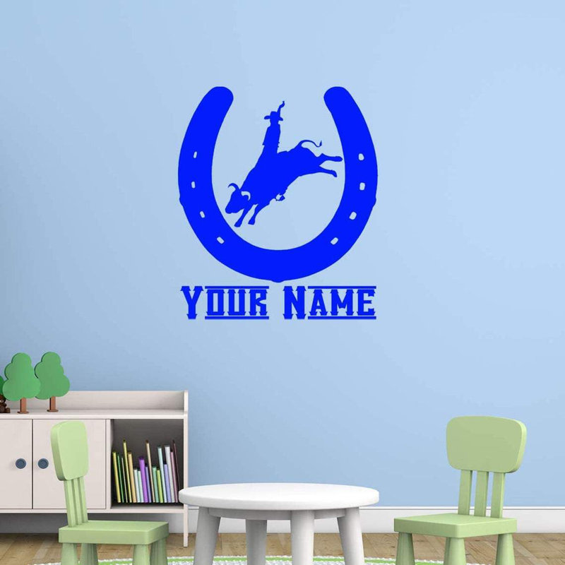 Adhésif décoratif Trinx Cowboy Rodeo avec nom personnalisé CS45, Bleu, H 22,5 po x l 18 po, Oui