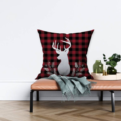 Deer Plaid Black Livingroom – Throw Pillow Cover Only, Double-Sided Print, Insert Not Included
