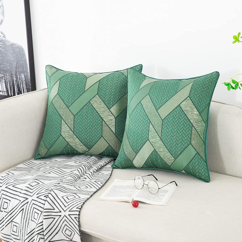 Ensemble de 2 coussins géométriques en satin, Vert