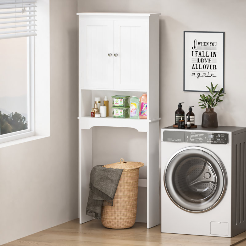 Over Toilet Storage Cabinet, White Wood Bathroom Shelf With Removable Board Unit, Movable Partition
