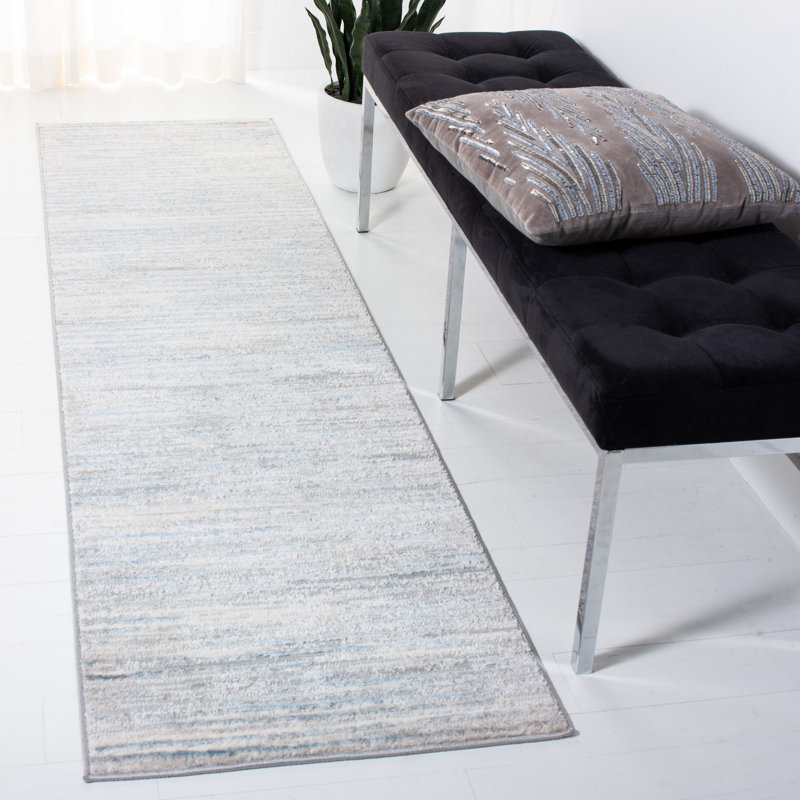 Minkley Striped Gray/Blue/Ivory Area Rug, Runner 2'2" x 8'