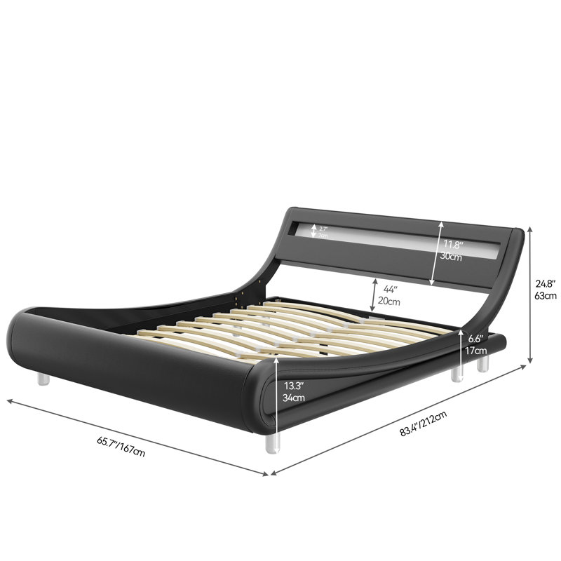Small Double Bed，Upholstered Sleigh Bed, Black