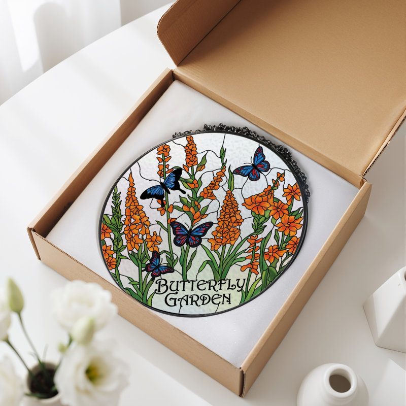 Vitrail de jardin en verre coloré 12 "H