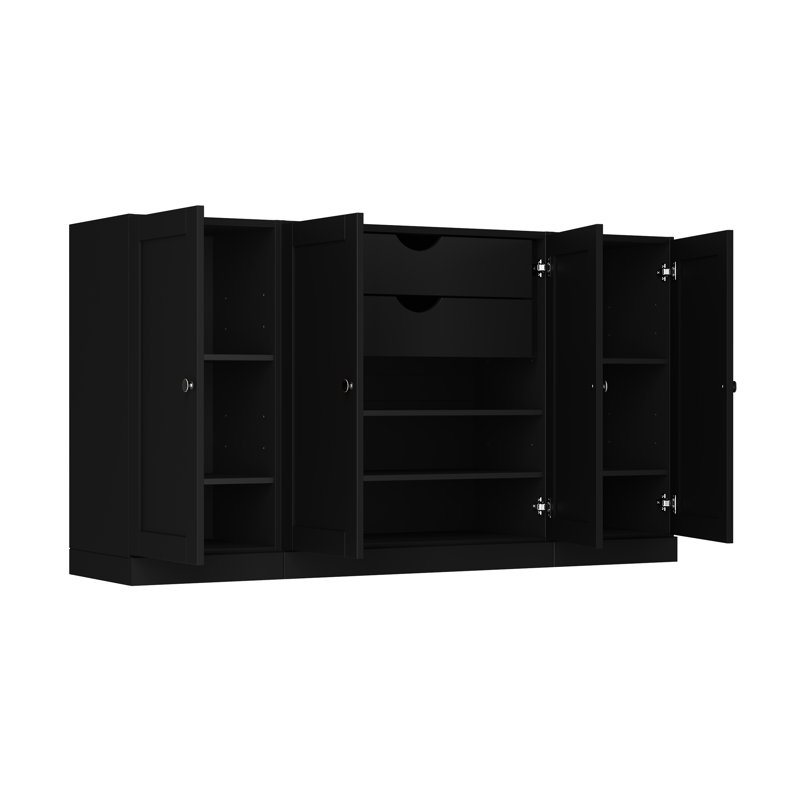 Palace Imports 100% Solid Wood 65" Sideboard with Shaker Doors, 2-Drawers & Adjustable Shelves, Black