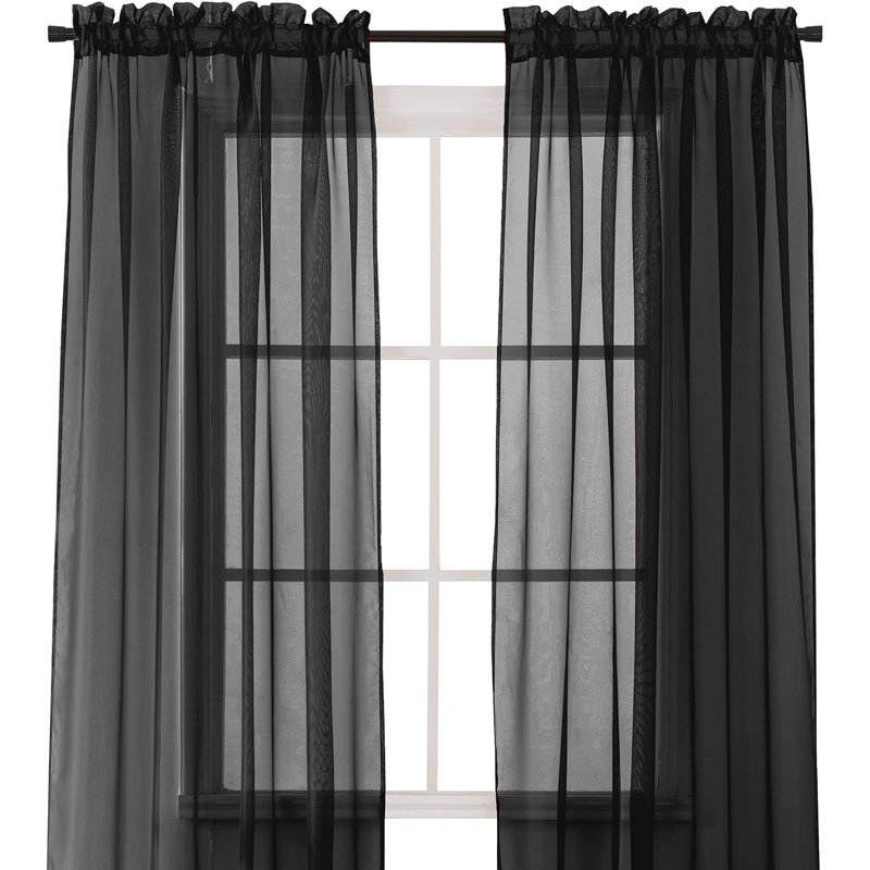 Yaelle Semi Sheer Curtain Pair, 60" W x 84" L, Black