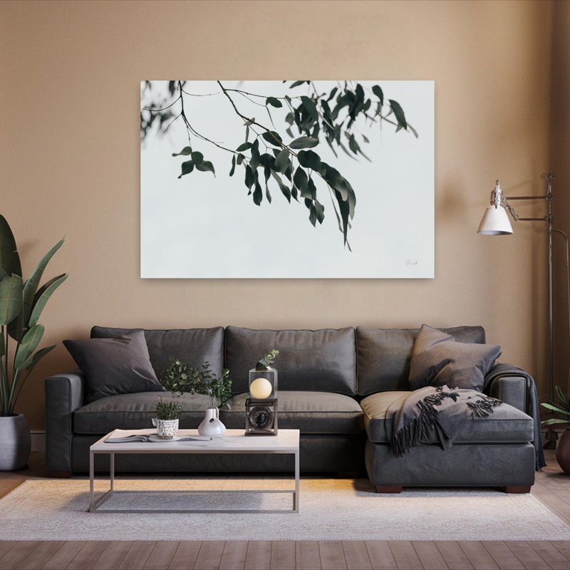 Simple, eucalyptus I, art abstrait contemporain avec paysage d'arbre, H 40 po x l 60 po