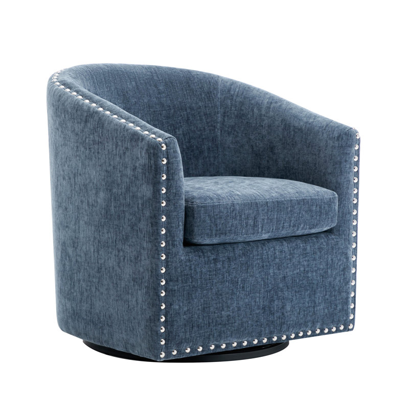 Anaelisa Swivel Fabric Barrel Accent Chair, Blue