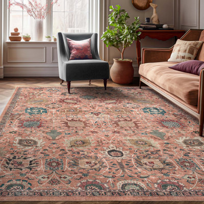 Bungalow Rose Aylena Traditional Oriental Botanical Coral Area Rug