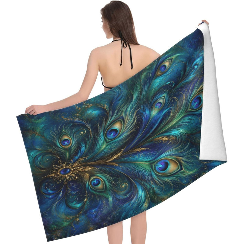 Serviette de plage en microfibre Peacock Feathers