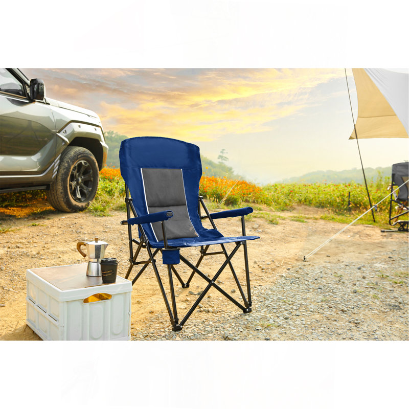 Fauteuil de jardin robuste à haut dossier 250 lb, support pliable avec porte-gobelet - bleu marine
