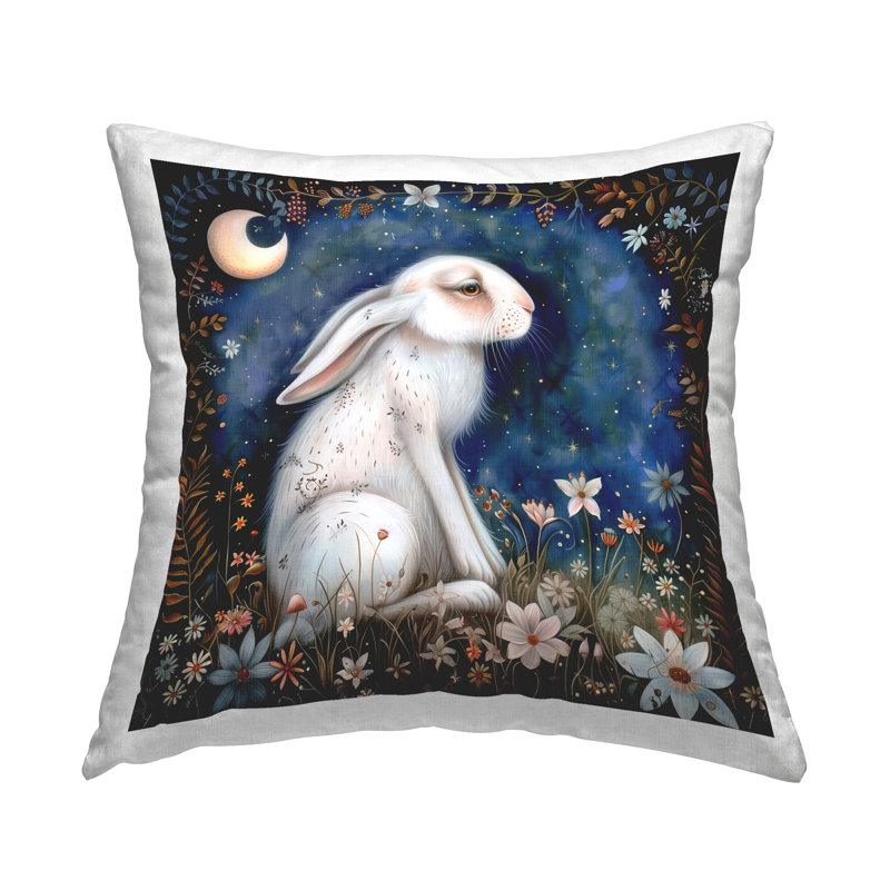 Coussin décoratif imprimé "White Rabbit Forest Scene" par The Dutch Lady