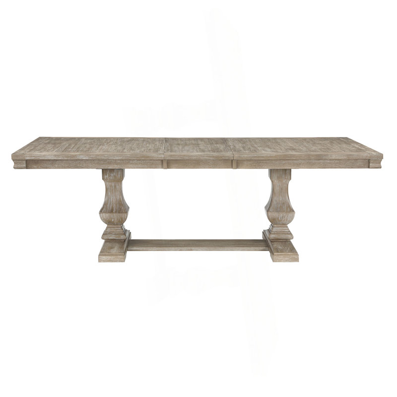Table de salle à manger de style traditionnel avec rallonge en bois brun et gris