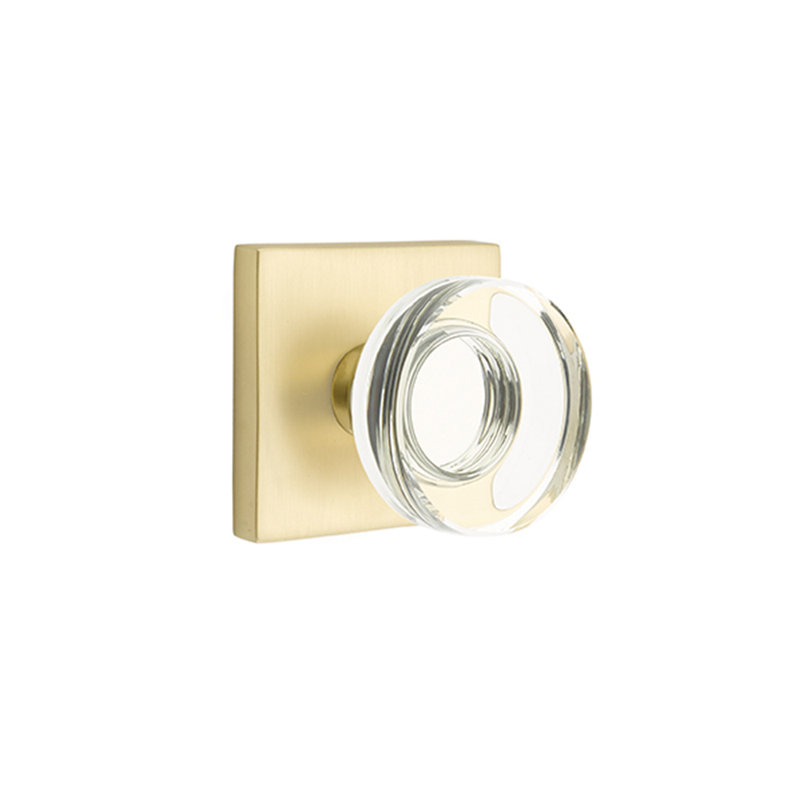 Double Dummy Modern Disc Crystal Knob with Square Rose, Satin Brass