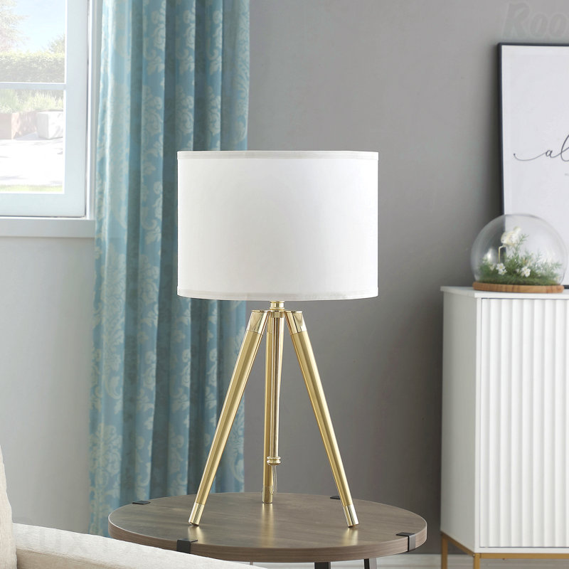 Lampe de table - hauteur réglable de 35,5 po à 25,75 po, finition laiton et or brillant, trépied moderne