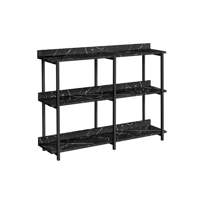 Accent Table, Console, Entryway, Narrow, Sofa, Living Room, Bedroom, Marble Look Laminate, Black Metal, Contemporary, Modern