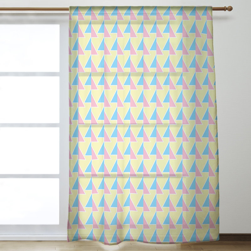 Panneau de rideau simple transparent à motif géométrique avec passe-tringle déplacé, Bleu/rose