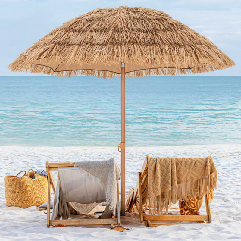 Parasol en chaume 6,5 pieds avec support pliable Tiki