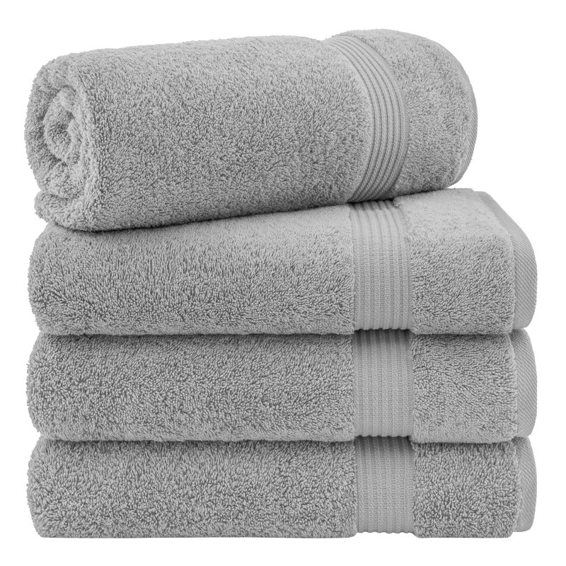 100% Cotton Turkish  4 Piece Bath Towel Set, Soft and Absorbent Bathroom Towels, Light Gray
