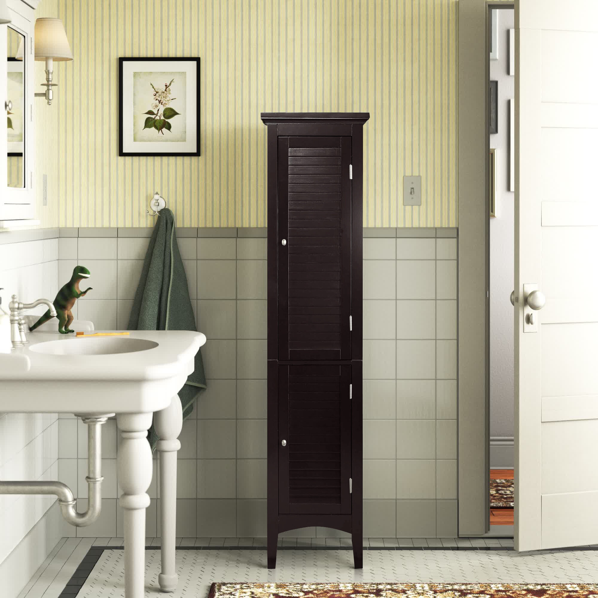 71 Wooden Tall Narrow Bathroom Floor Storage Towel Cabinet w