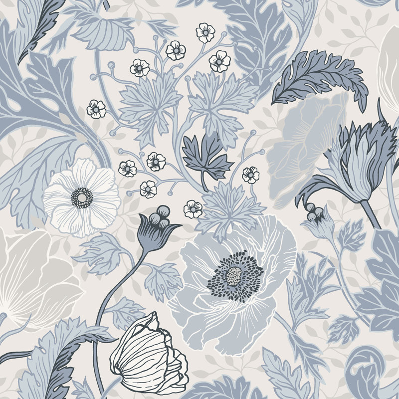 Bryanna 10.05m x 53cm Matte Wallpaper Roll, Blue/Off White