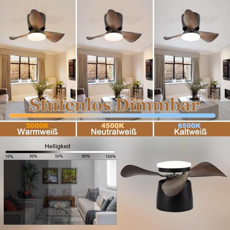 Ceiling Fan, Matte Black, Brown