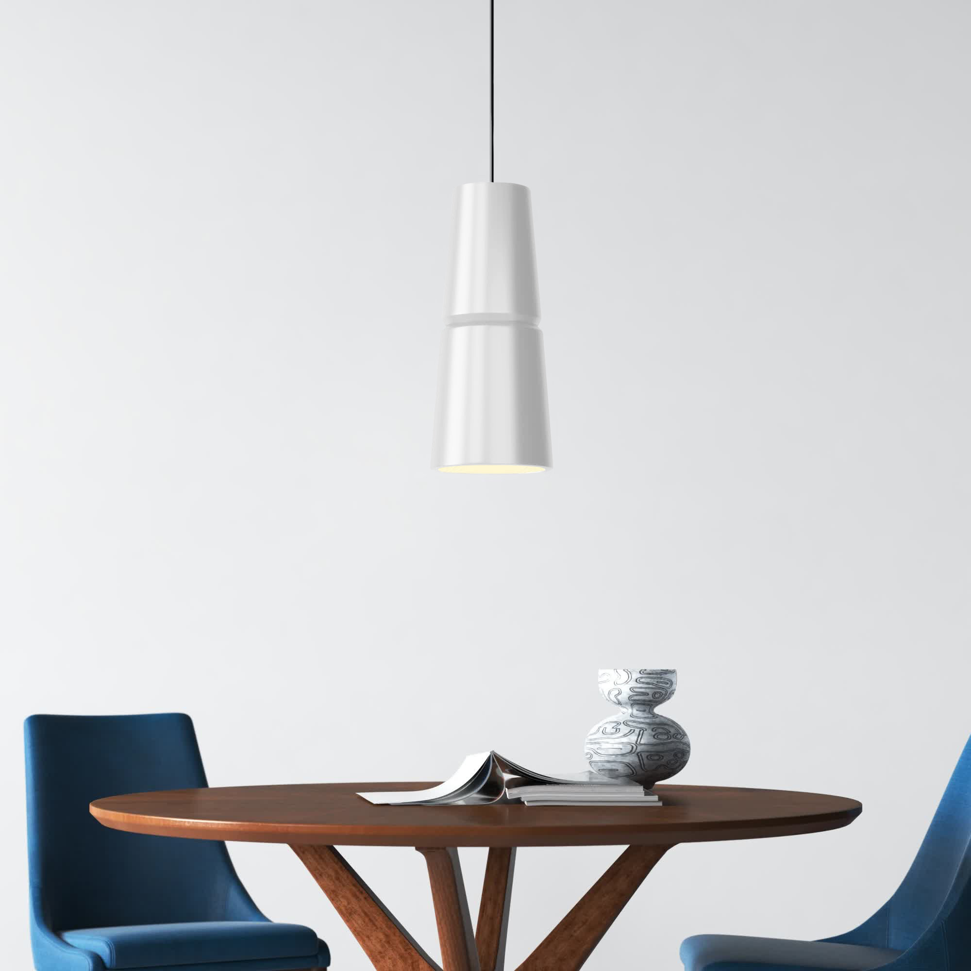 Logan 1 - Light Single Cone Pendant, Matte Black, Matte White, 18" H x 8" W x 8" D