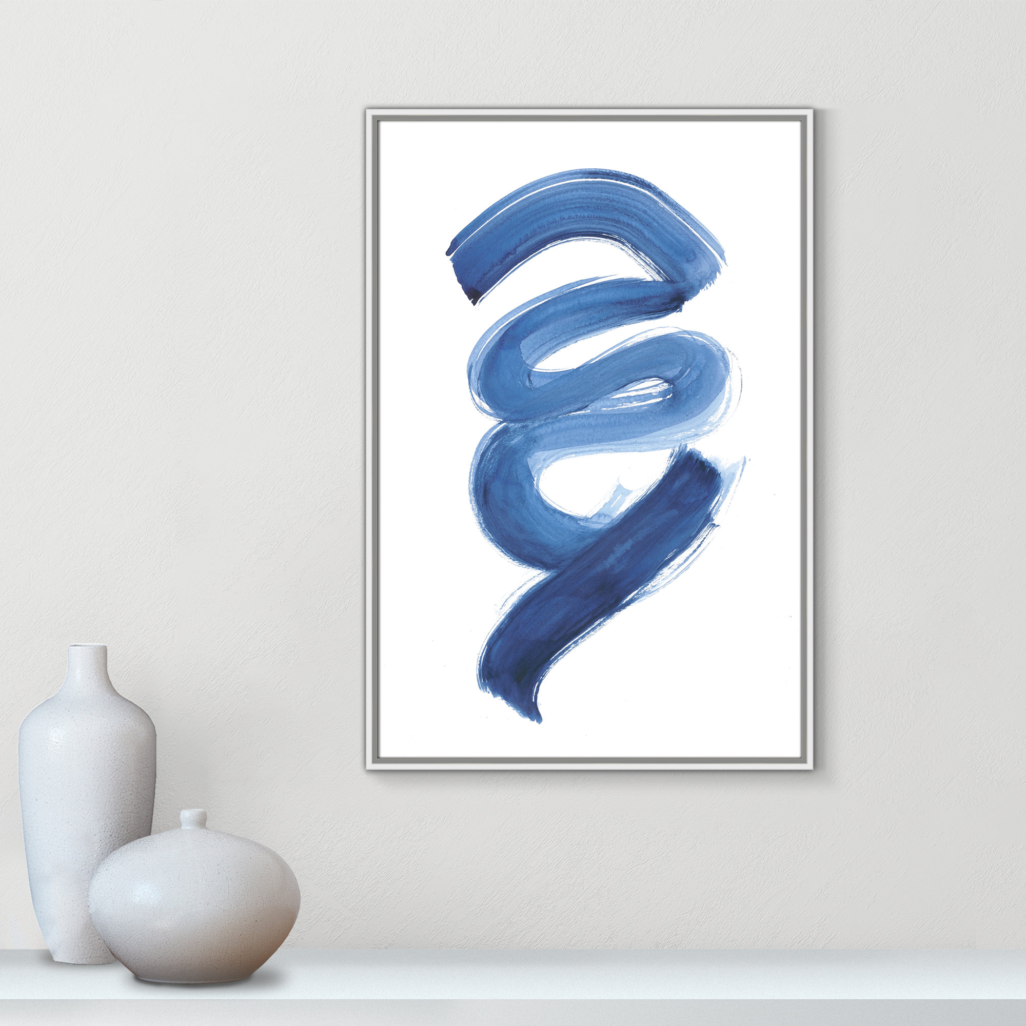 Slinky Indigo I by Filippo Ioco - Painting Print, 37.5" H x 25.5" W x 2" D, White Framed Canvas