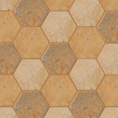 Carreau de porcelaine terre cuite 6 x 7 Scarlet Hexagon Giallo Umbria