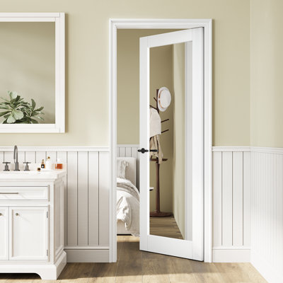 1 porte standard préfinie en bois massif avec miroir