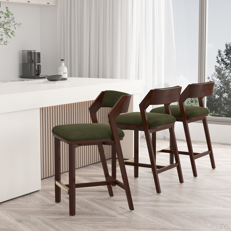 Tabouret de comptoir rembourré en bois Patricia, Vert