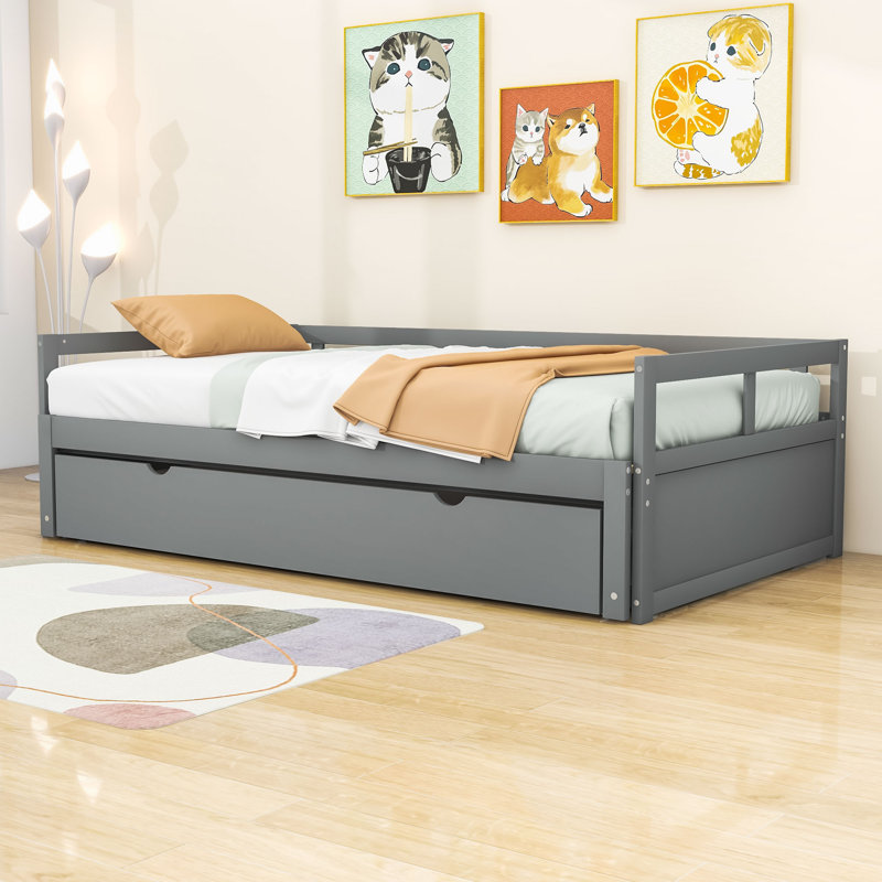 Twin Size Wooden Daybed with Trundle, Gray