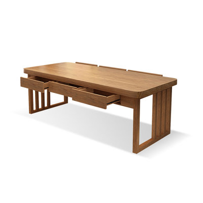 Bureau rectangulaire brun en bois massif avec 6 tiroirs