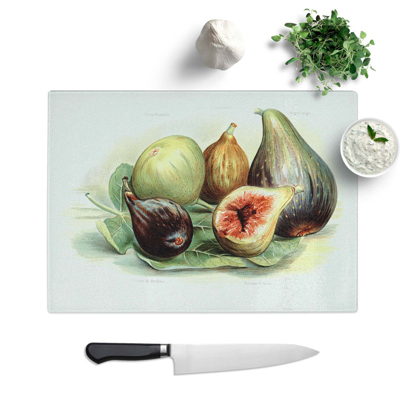 Tempered Glass Vintage Illustration of Figs Chopping Board, 39 cm W x 28.5 cm L