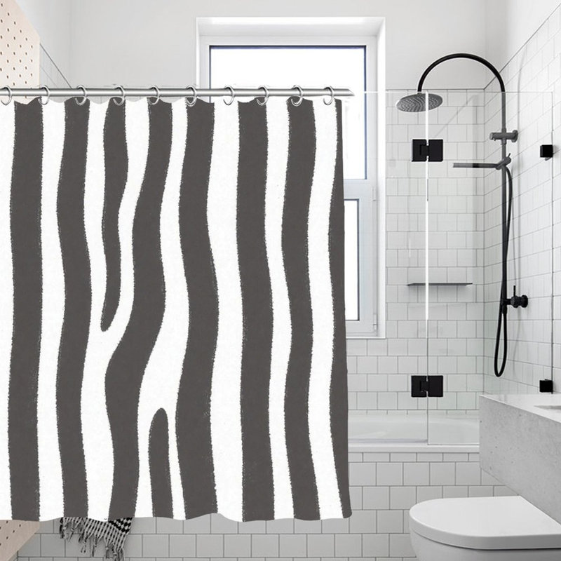 Rideaux de douche à rayures noires et blanches, 71 x 71