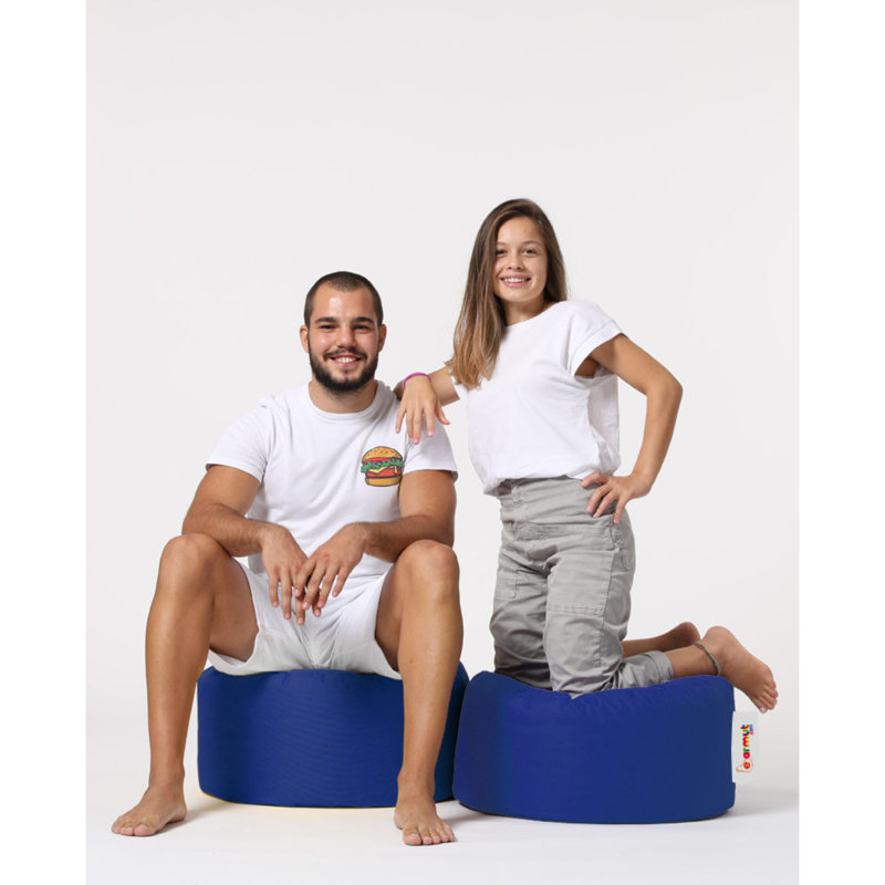 Pouf de jardin de qualité supérieure, bleu uni, 21,7 po de diamètre x 11,8 po de hauteur | Tissu 100% polyester imperméable, 100% mousse de styromousse originale | Fermeture à glissière dissimulée, supportant jusqu'à 440 lb, parfaite pour une détente extérieure moderne