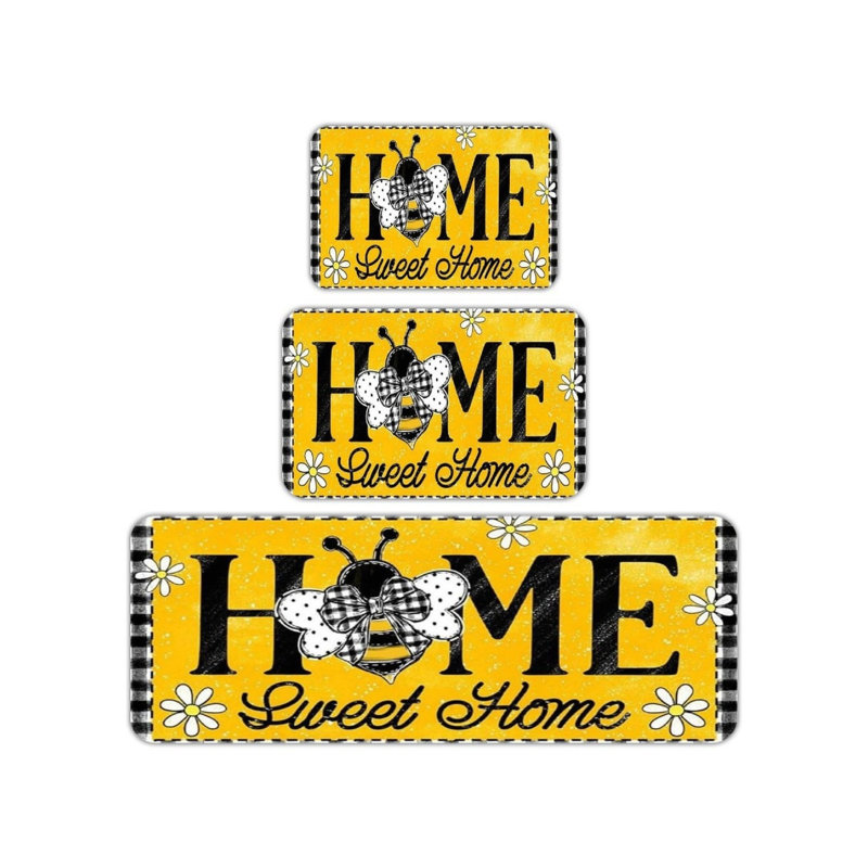Ensemble de 3 tapis de cuisine pour la cuisine, porche, jaune noir Bee Home Sweet Home