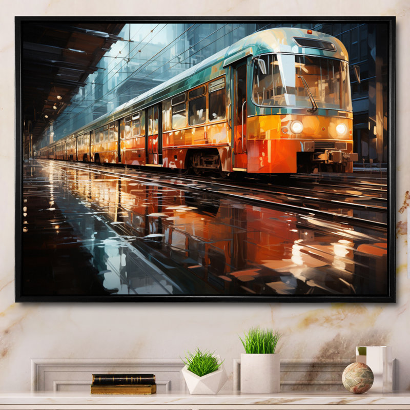 Abstracted Train Reflections II - Transportation Wall Art Prints, Cadre flottant noir, H 30 po x l 40 po x P 1,5 po