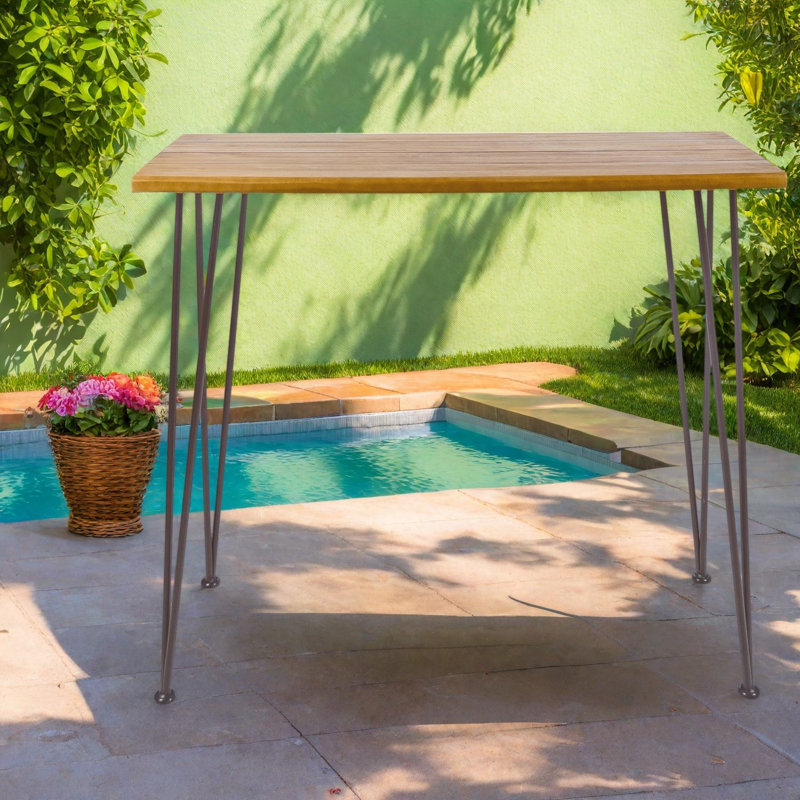 Tables de patio rustiques en bois de teck et d'acacia, table de bar industrielle de 120 cm (47,25 po)