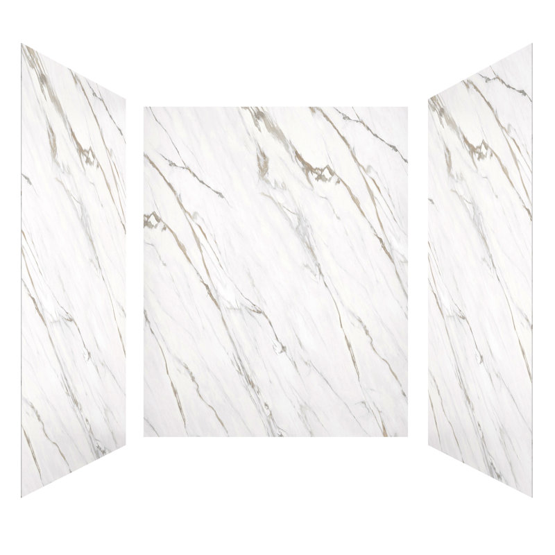 Ensemble de 4 pièces pour paroi de douche en surface solide, 60 po L x 75/96 po H, texture marbre, facile à nettoyer et à découper