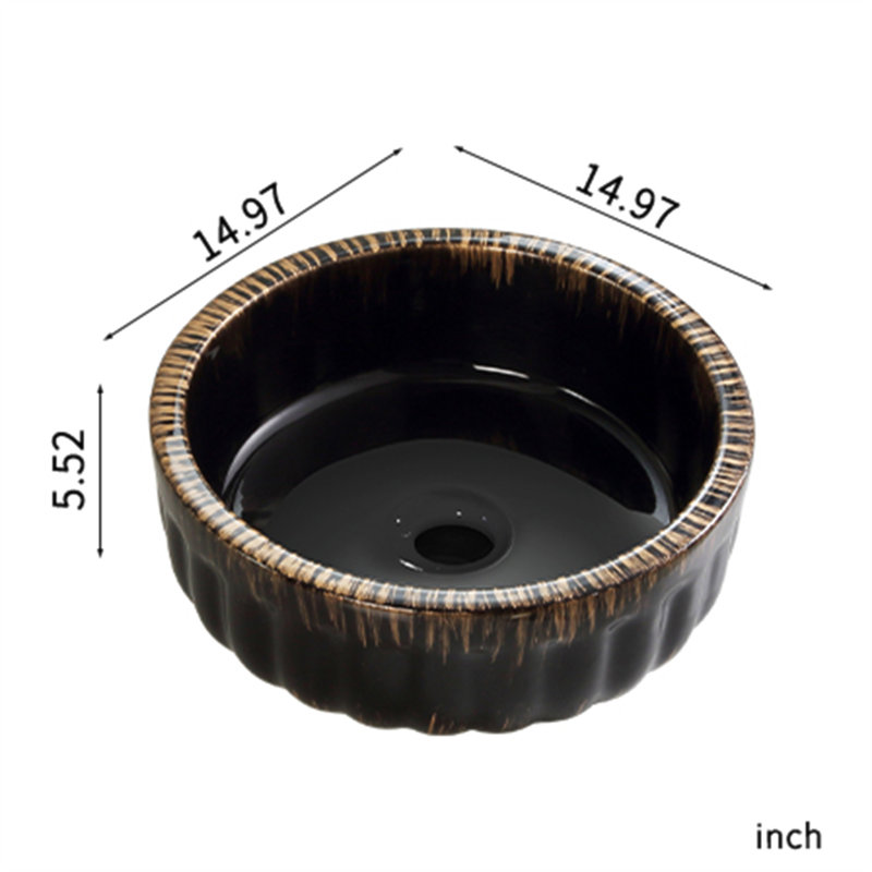 Lavabo de salle de bain noir 15 po x 15 po en céramique sans drain et robinet